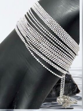 14K white gold, made in Italy, 20 strand beaded cuff style bracelet, adjustable